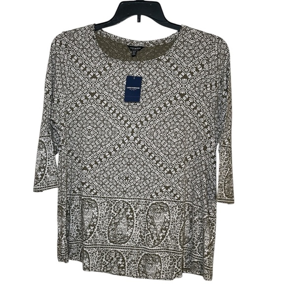 Lucky Brand army green with white print Top sz 1X - Picture 1 of 6